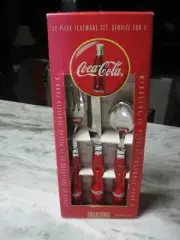 COCA COLA 12 PIECE CONTOUR BOTTLE WHITE FLATWARE SET-SERVICE FOR FOUR -NIB