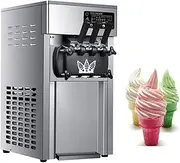 Commercial Ice Cream Machine,1200W Electric Soft Serve Ice Cream Maker Machine,16-18L/H Stainless Steel Desktop Ice Cream Machine, 3 Flavors Sweet Cone Ice Cream Maker for Restaurants