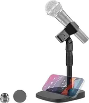 Geekria for Creators Telescoping Tabletop Microphone Stand Compatible with SAMSON Q2U, Q7x, Q8x, Shure SM57-LC, Sm58, PGA48, BETA 57A Desk Mic Holder and Phone Holder