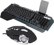 Wired Gaming Keyboard and Mouse Combo, RGB Backlit Keyboard with Magnetic Wrist Rest and Phone Holder, 6 Keys 3200DPI Adjustable Mice, for PC Gamer