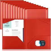 Henoyso 18 Pcs Plastic Folders with Clear Front Pockets Heavy Duty File Folders with 2 Pockets and Card Slot for Student Communication Schoolwork Office Presentation Report(Red)