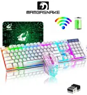 Wireless Gaming Keyboard and Mouse Combo Rainbow Backlight Quiet Rechargeable