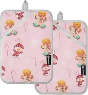 Large Pot Holders Heat Resistant Christmas Festive Gingerbread Snowman Peach Potholders for Kitchens with Pocket Kitchen Hot Pads Oven Mitts 2 Pack