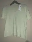 Eileen Fisher Lemon Ice Green Striped Organic Cotton V-Neck Top XS
