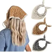 [CHLINS] 3 PCS Floral Hair Bandanas Head Kerchief Women Bandana Chiffon Hair Scarf Triangle Hair Kerchief with Ties Head Scarf