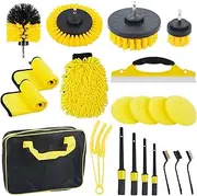21Pcs Car Detailing Brush Set,Car Detailing Brush Set,Auto Detailing Drill Brush Set,Car Cleaning Tools Kit for Interior & Exterior,Wheel & Dashboard Cleaning,Car Buffing Sponge Pads Kit