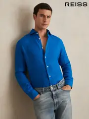 Reiss Bright Blue Ruban Linen Button-Through Shirt (AP6308) | $195