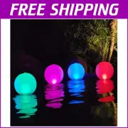 Set of 4 Solar-Powered Color Changing Inflatable Floating Pool Lights - 14 Inch