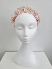 Miss Sienna. Womens Pale pink / ivory pearl crystal beaded headband fascinator