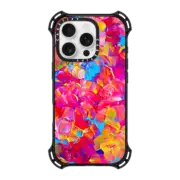 iPhone 16 Pro Bounce Case MagSafe Compatible FLORAL FANTASY - Bold Abstract Flowers Acrylic Textural Painting Neon Hot Pink Turquoise Garden Bouquet Girlie Sweet Lovely Feminine Art Painting