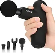 Mini Massage Gun, NEPQ Powerful Fascial Gun Portable Deep Tissue Percussion Muscle Back Head Massager for Pain Relief with 4 Massage Heads 4 Speed High-Intensity Vibration Rechargeable (Black)