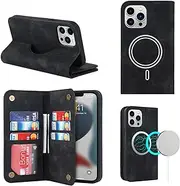 GoshukunTech Case for iPhone 15 Pro Case Wallet Leather[Support Magsafe Charging][Card Holders] with Stand Feature Protective Shockproof Folio Flip Cover for iPhone 15 Pro(6.1")-Black