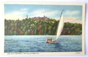 VTG 1933 PC SAILING ON LAKE IN SHADOW OF CRESTMONT INN EAGLES MERE PA MINT