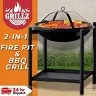 Grillz Fire Pit BBQ Charcoal Grill Cooking Outdoor Camping Fireplace Steel