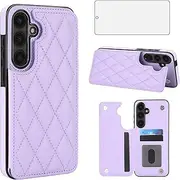 [Asuwish] Phone Case for Samsung Galaxy S24 FE 5G Wallet Cover with Tempered Glass Screen Protector and Leather RFID Credit Card Holder Stand Mobile Cell Accessories S 24 EF S24FE 24S Women Men Purple