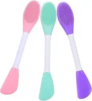 CALLARON 3Pcs Double Head Silicone Facial Cleaning Brush Portable Skin Cleansing Tool for Face Cleansing Mint Green Pink Purple for Daily Skincare Routine