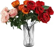 Premium Thickened Gray Glass Vase - Ribbed Glass Flower Vase for Rustic Home Decor, Decorative Vases for Flowers for Modern Farmhouse, Ideal for Shelf, Mantle, Table Entryway Décor
