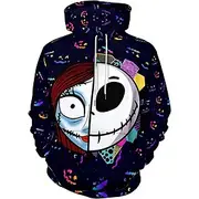 Jack Skellington Hoodie Cartoon Manga Anime 3D Front Pocket Graphic Kangaroo Pocket For Couple's Men's Women's Adults' Halloween Carnival Masquerade 3D Print C