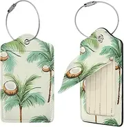 [FJWSLCH] Summer Coconut Tree Luggage Tag for Suitcases, 2 PCS Suitcase Tags, Identifiers Travel Bag Tags for Luggage Travel Tags, Baggage Tags, Leather Name ID Labels and Metal Loop for Women Men