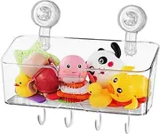 Gihioue Bath Toy Organiser, Bath Toy Storage Holder with 4 Removable Hooks, Wide Opening Bathroom Toy Storage for Bathroom Decor