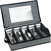 VERONLY Cutlery Drawer Organiser, Flatware Utensil Storage with Dividers, Sturdy 5 Compartment Cutlery Tray with Handles and Removable Lid for Moving&Protected (Dark Gray)