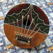 Thumb Piano Hand Painted Santorini Greece coconut shell wood musical instrument