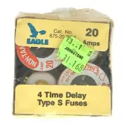 20 Amp Time Delay Fuses Type S Eagle Lot of 4 Made In USA New Old Stock Screw In