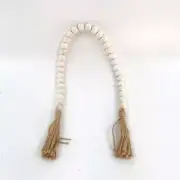 Wood Bead Garland with Tassels, White washed, Rustic Country Bead Decor