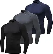 [SPVISE] 3 Pack Men's Compression Shirts Long Sleeve Athletic Muscle Support Workout Tops for Football Undershirt Base Layer