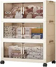 Folding Storage Cabinet with Wheels, Multi-Layer Toys Plastic Organizer, Snacks & Miscellaneous Items Storage Bin, Minimalist Design for Home & Office, Stylish and Durable Grey