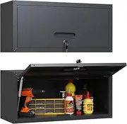 [AQY] Metal Garage Storage Cabinet,Wall Mounted Storage Cabinets with Up-Flip Locking Doors,Floating Garage Storage Cabinet Steel Cabinet for Home Warehouse Basement Kitchen,Assembly Required
