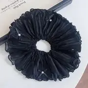 Bow Faux Pearl Scrunchie 03 - Black - One Size