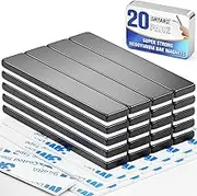 Grtard 4 Pack Black Neodymium Magnets 60x10x3mm Rare Earth Magnets Fridge Magnet Strips with Double Sided Adhesive for Multiple Use