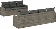 vidaXL Garden Sofa Set - 8 Piece Modular Outdoor Furniture - Grey Poly Rattan Lounge with Cushions - Durable, Weather-Resistant Material - Ideal for Patio, Terrace, Backyard