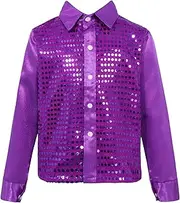 [Jugaoge] Boys Kids Long Sleeve Shiny Sequin Shirt Hip-hop Jazz Stree Choir Dance Shirt Top Stage Costume