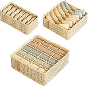 AIMALL 3 PCS Multi-Functional Underwear and Socks Organizer, Drawer-Type Storage Box for Dormitory and Wardrobe, Three Sizes, Fabric and PP Material