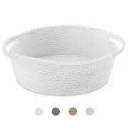 Cute Small Woven Basket with Handles, 12"X 8" X 5" Rope Room Shelf Storage Baske