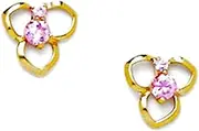 [JewelryWeb] 14k Yellow Gold Pink CZ Simulated Diamond Flower Screw Back Earrings 8x8mm Stud Earring for Women
