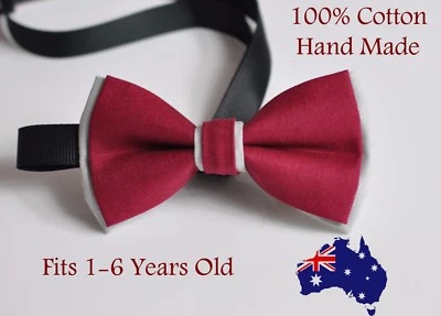 Boy Kids Baby Cotton Rumba Red Grey Bow Tie Bowtie Party Wedding 1-6 Years Old