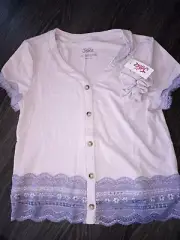 Girls justice lace trim button up top & scrunchie size 10 new lavender