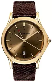 Emporio Armani Swiss Men's Watch GMT Gold Tone Leather Date Indicator ARS1103