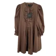 Cynthia Rowley Kira Cotton Pintuck Ruffle XS Chocolate Brown Retail $425