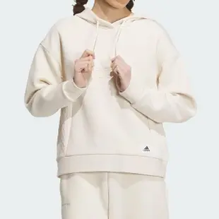 【adidas 愛迪達】Lounge Hoody 女款 米白色 運動 休閒 帽T 連帽T 上衣 連帽 長袖 IP0756