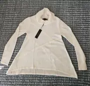 NWT DONNA KARAN NY IVORY MOSAIC WOOL PULLOVER COWL NECK SWEATER XS-MSRP $250