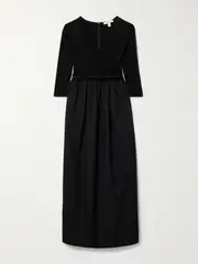 [Max Mara] Max Mara - Kaiser Belted Stretch-jersey And Cotton-poplin Midi Dress - Black - medium medium Black