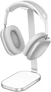 VICHYIE Headphone Stand for AirPods Max, Headset Holder with Aluminum Supporting Rod, Heavy Base Desk Stand Headphones Support Accessory for All Headphones (Silver White)