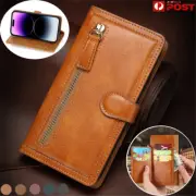 For iPhone 16 16e 15 14 13 12 11 Pro Max 8 7 Plus Zip Wallet Case Leather Cover