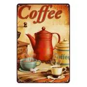 Coffee Red Pot Hot Fresh Rustic Metal Sign Vintage Tin Shed Garage Bar