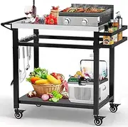 20"x 32" Grill Table with Double-Shelf, Stainless Steel Grill Cart, Multifunctional Food Prep and Pizza Oven Table for Ninja Grill, Blackstone Griddle 17"/22"