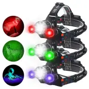 LED Headlamp Headlight Red/Green/White Light Head Torch Flashlight Hunting Lamp
